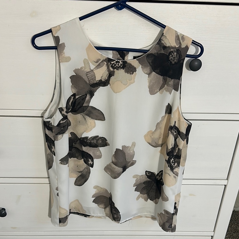 Banana Republic Cream Blouse with Watercolor Floral Design